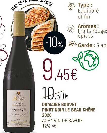domaine bouvet pinot noir le beau chêne 2020 aop vin de savoie 12% vol.