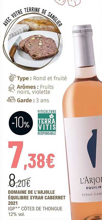 domaine de l'arjolle équilibre syrah cabernet 2021 igp côtes de thongue 12% vol.