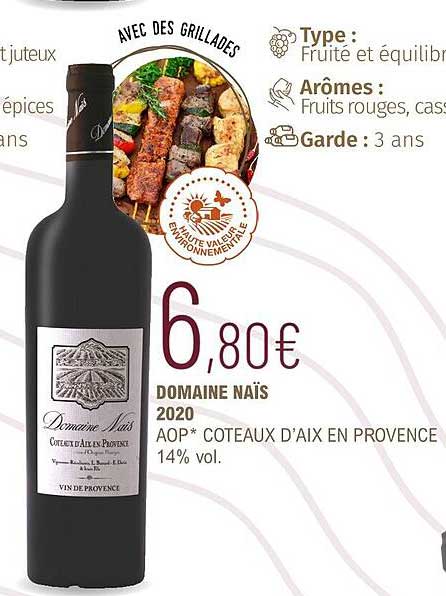 domaine naïs 2020 aop côteaux d'aix en provence 14% vol.