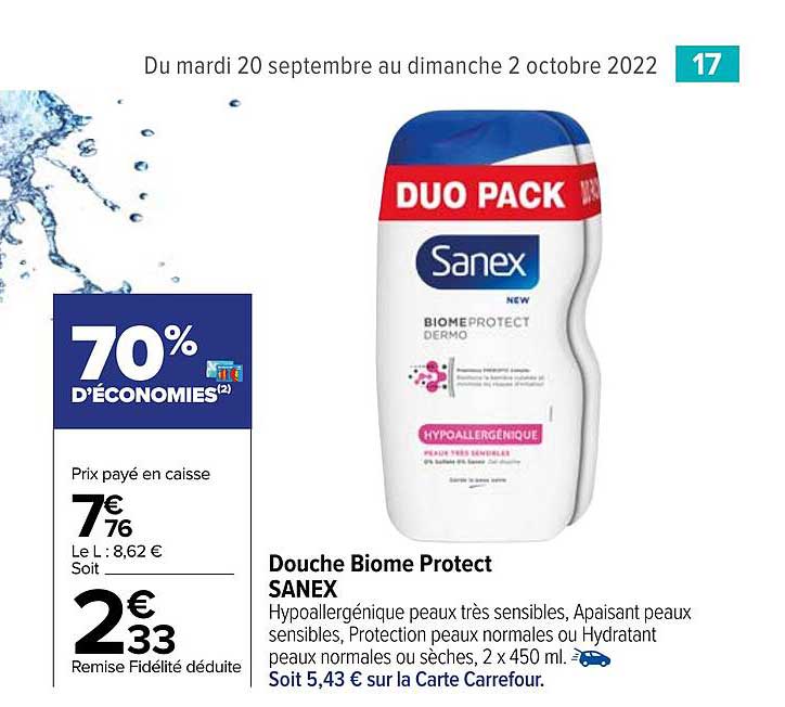 douche biome protect sanex
