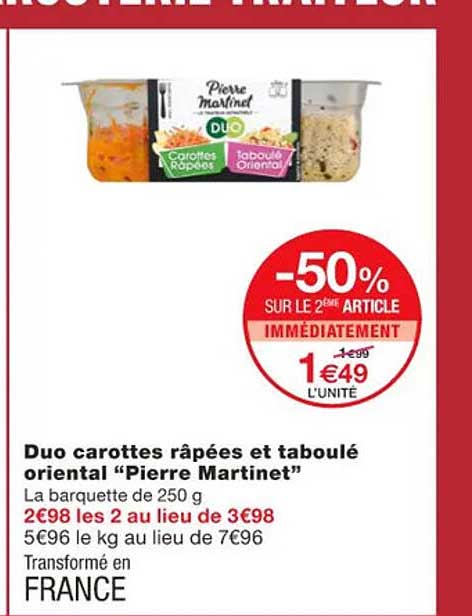 Duo Carottes Râpées Et Taboulé Oriental "pierre Martinet"