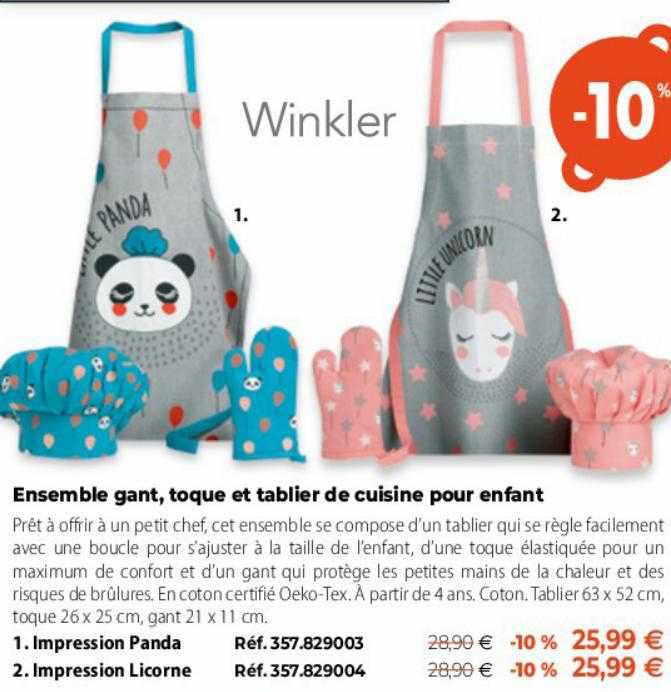 ensemble gant, toque et tablier de cuisine pour enfant winkler
