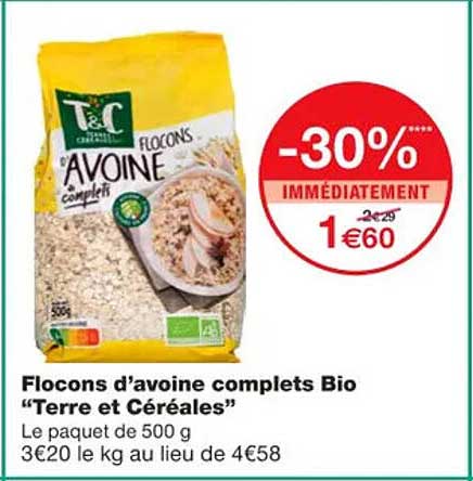flocons d'avoine complets bio "terre et céréales"
