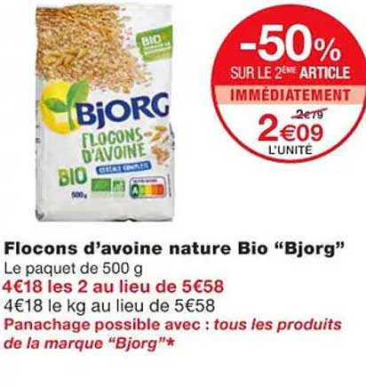 flocons d'avoine nature bio "bjorg"