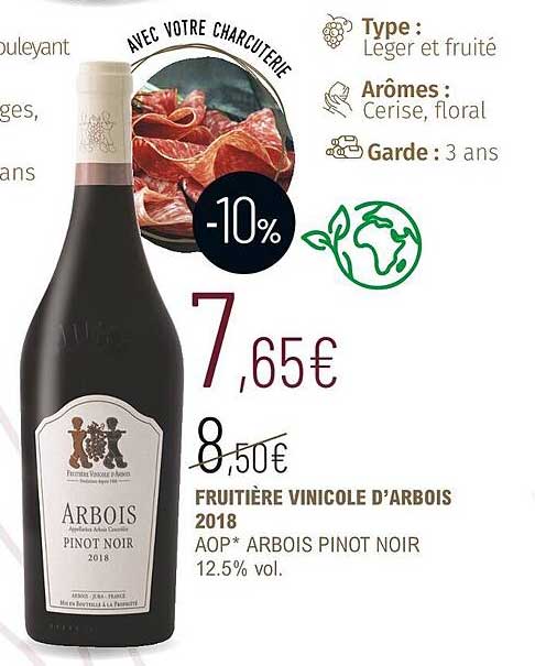 fruitière vinicole d'arbois 2018 aop arbois pinot noir 12.5% vol.