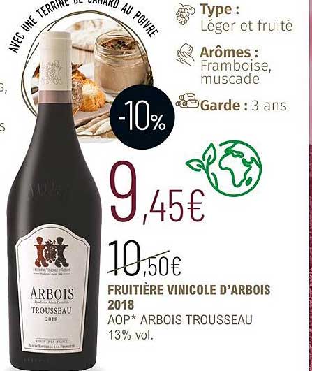 fruitière vinicole d'arbois 2018 aop arbois trousseau 13% vol.