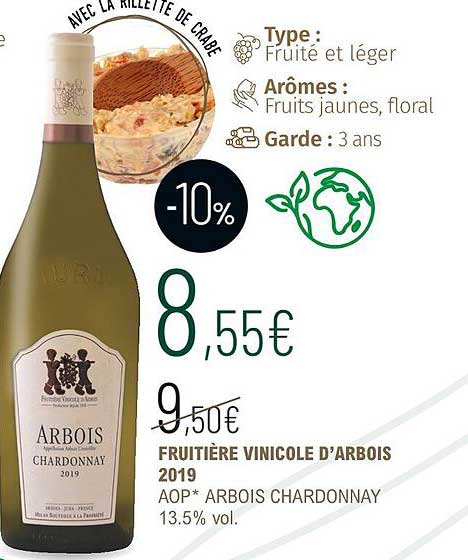 fruitière vinicole d'arbois 2019 aop arbois chardonnay 13.5% vol.