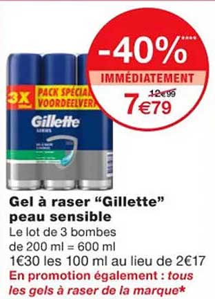 gel à raser "gillette" peau sensible