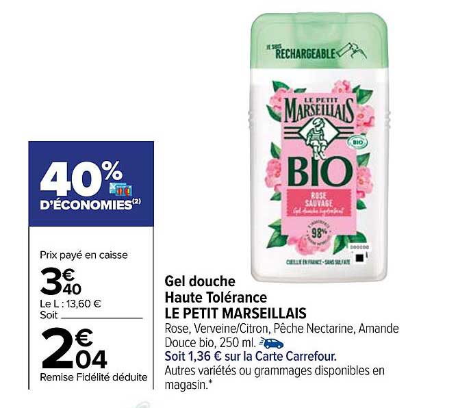 gel douche haute tolérance le petit marseillais