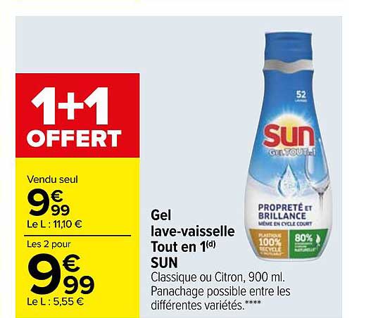 gel lave-vaisselle tout en 1 sun