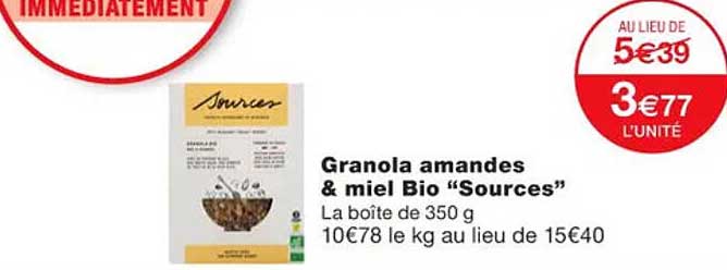 granola amandes & miel bio "sources"