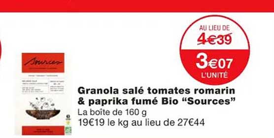 granola salé tomates romarin & paprika fumé bio "sources"
