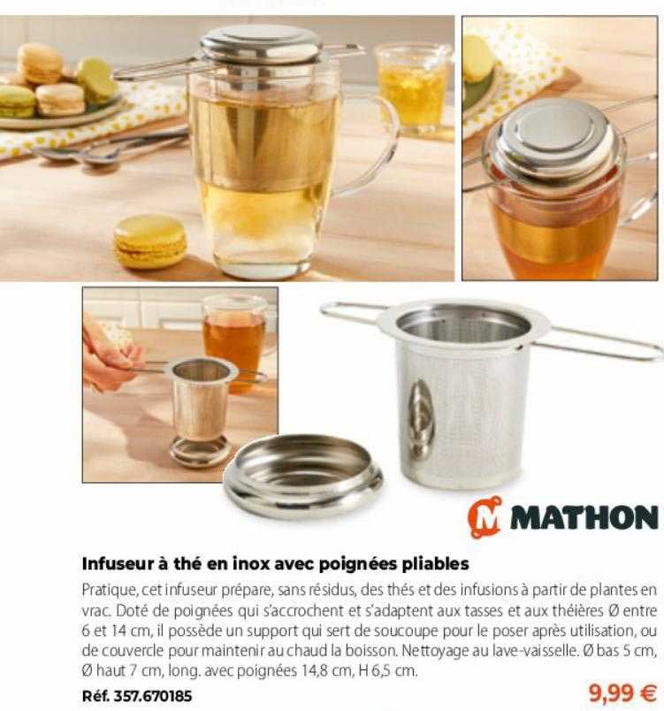 infuseur à thé en inox avec poignées pliables mathon
