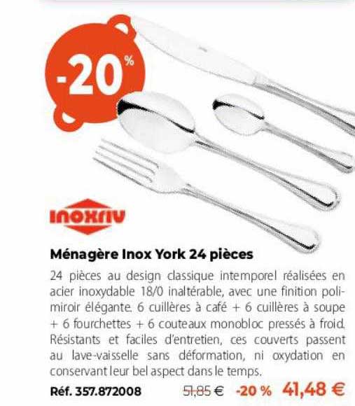 inoxriv ménagère inox york 24 pièces