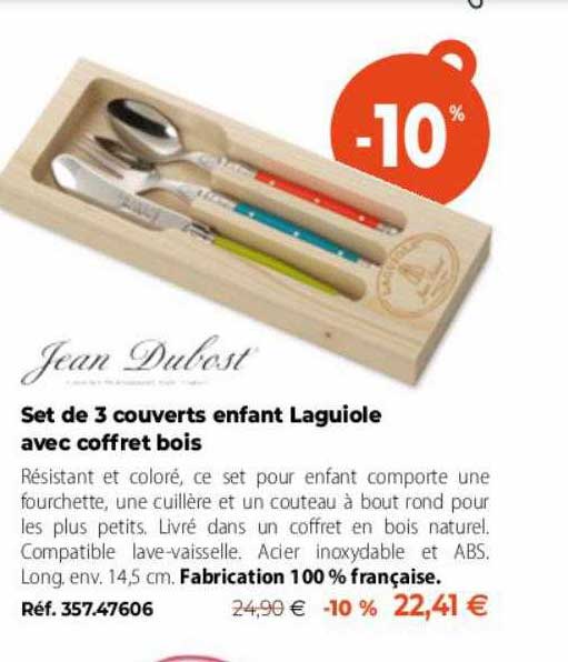 jean dubost set de 3 couverts enfant laguiole avec coffret bois