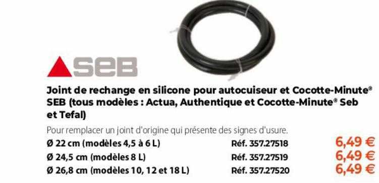 joint de rechange en silicone pour autocuisieur et cocotte-minute SEB