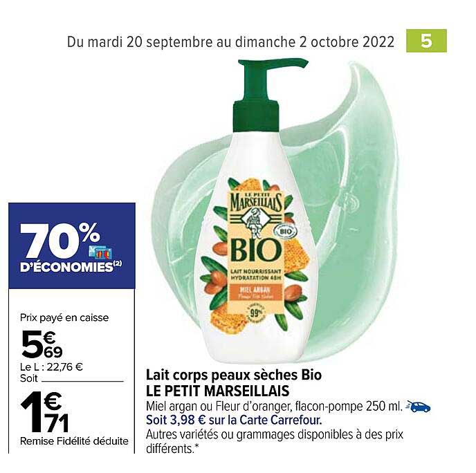 lait corps peaux sèches bio le petit marseillais