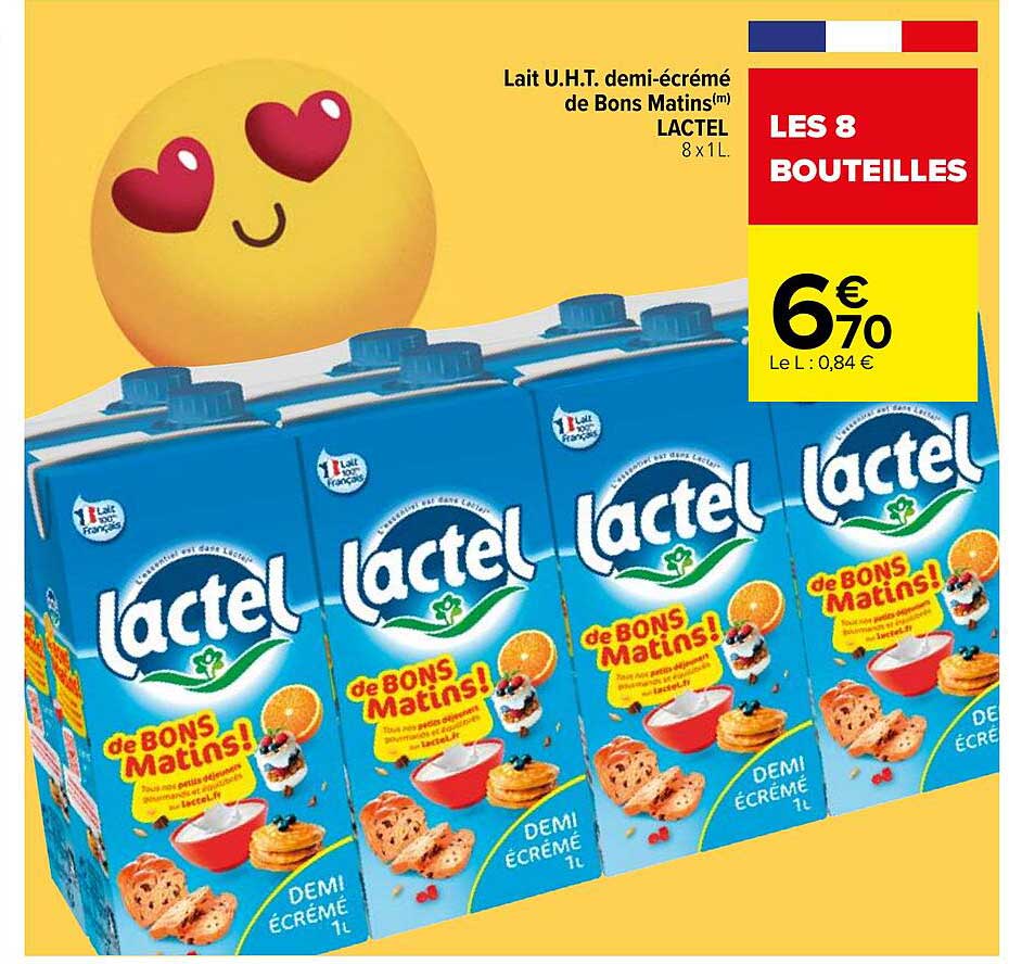 lait u.h.t. demi-écrémé de bons matins lactel