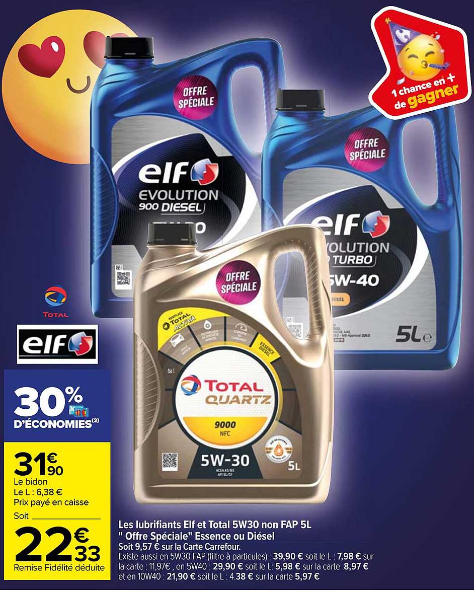 les lubrifiants elf et total 5w30 non fap 5l "offre spéciale" essence ou diésel