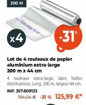 lot de 4 rouleaux de papier aluminium extra-large 200 m x 44 cm