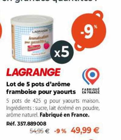 lot de 5 pots d'arôme framboise pour yaourts lagrange