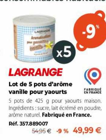 lot de 5 pots d'arôme vanille pour yaourts lagrange