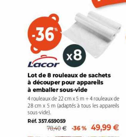 lot de 8 rouleaux de sachets à découper pour appareils à emballer sous-vide lacor