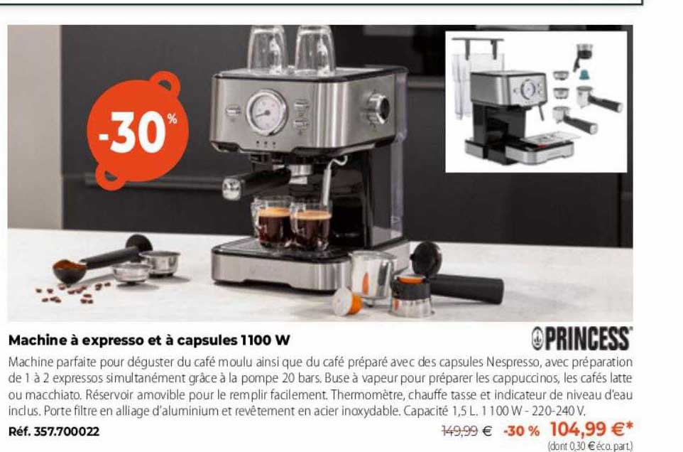 machine à expresso et à capsules 1100w princess