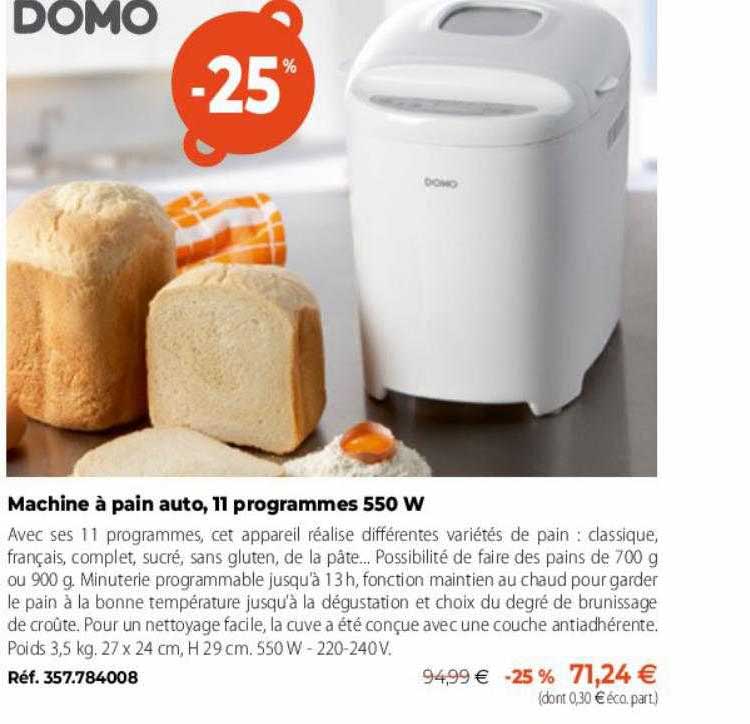 machine à pain auto, 11 programmes 550w domo