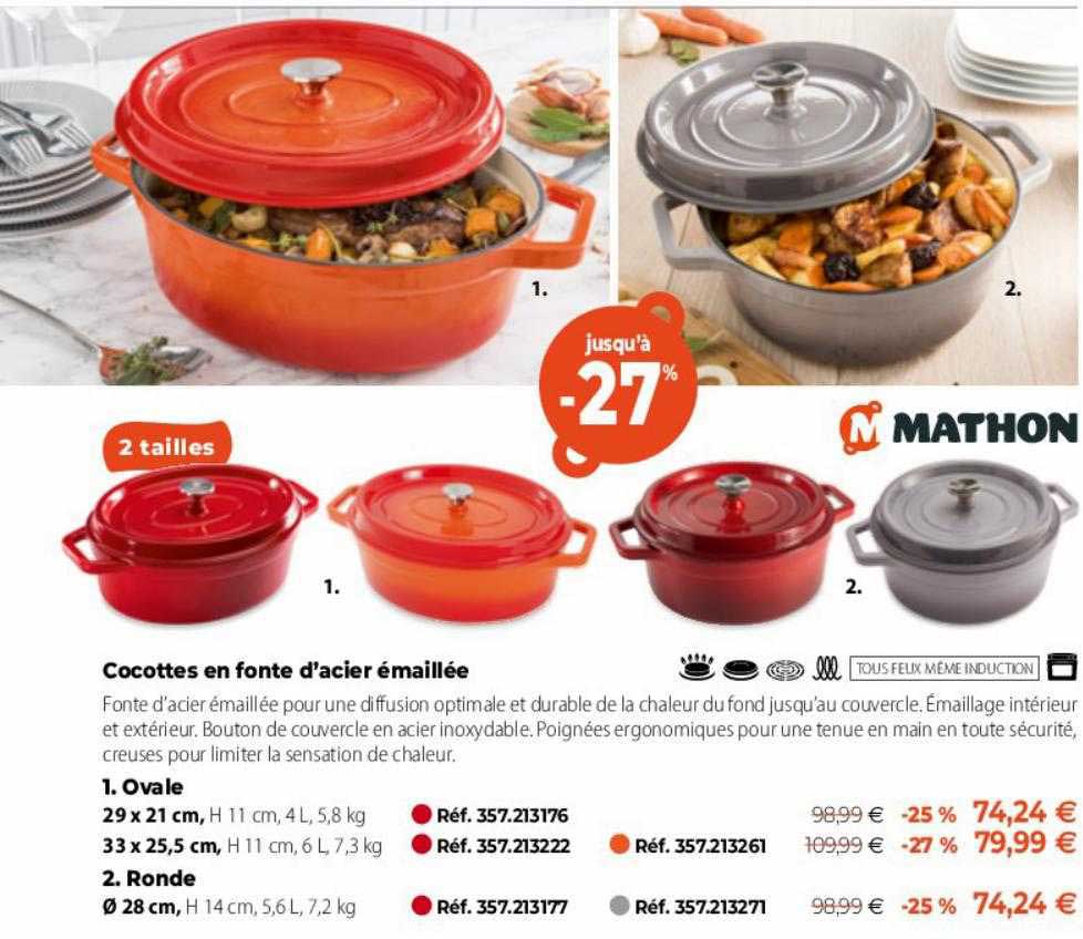mathon cocottes en fonte d'acier émaillée