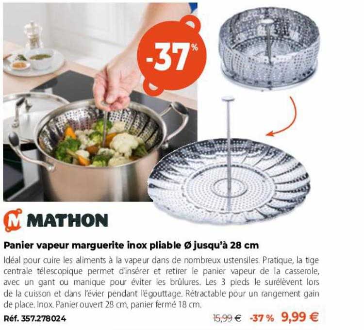 mathon panier vapeur marguerite inox pliable ø jusqu'à 28 cm