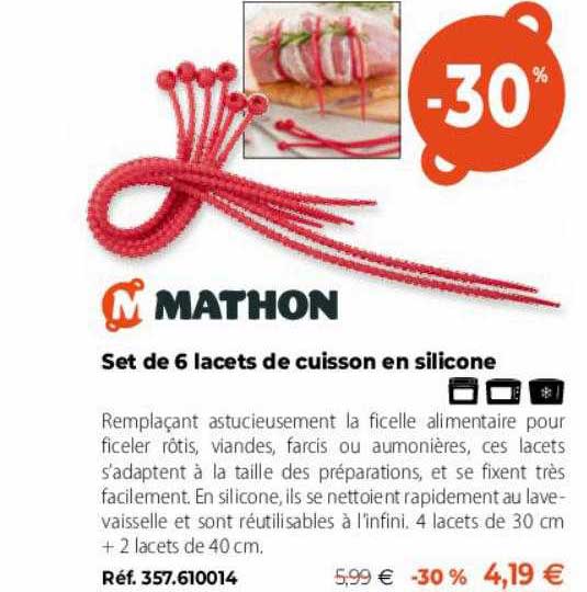 mathon set de 6 lacets de cuisson en silicone