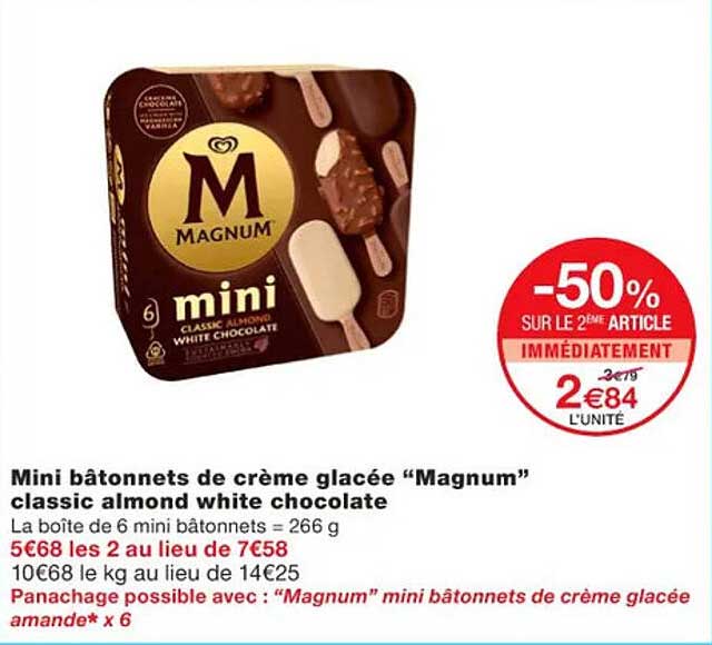 mini bâtonnets de crème glacée "magnum" classic almond white chocolate