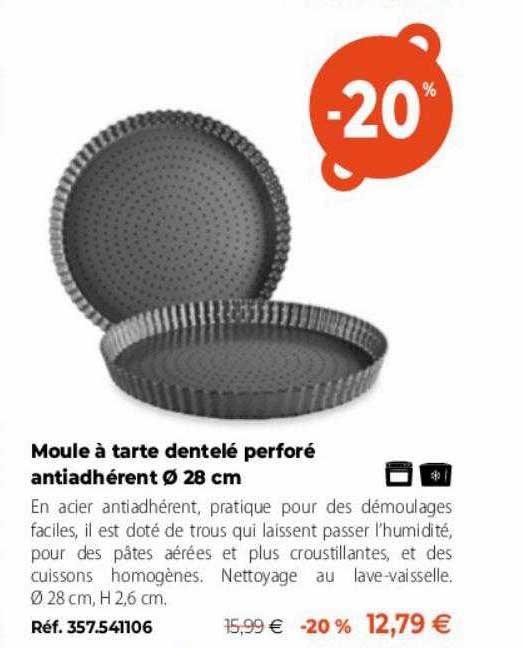 moule à tarte dentelé perforé antiadhérent ø 28 cm