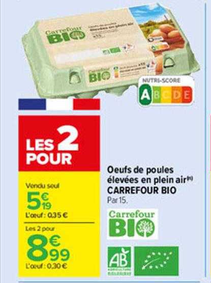 oeufs de poules élevées en plein air carrefour bio