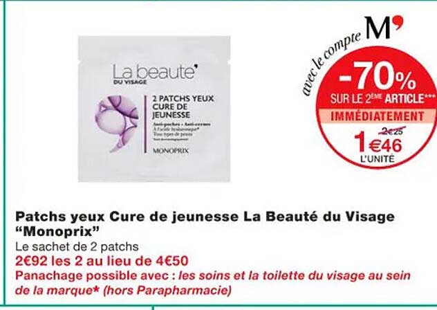 patchs yeux cure de jeunesse la beauté du visage "monoprix"