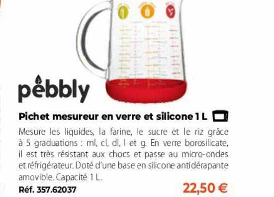 pichet mesureur en verre et silicone 1l pebbly