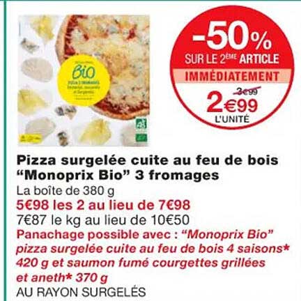 Pizza Surgelée Cuite Au Feu De Bois "monoprix Bio" 3 Fromages