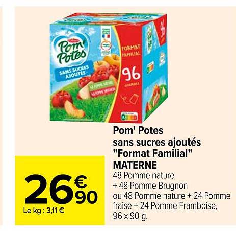 pom' potes sans sucres ajoutés "format familial" materne