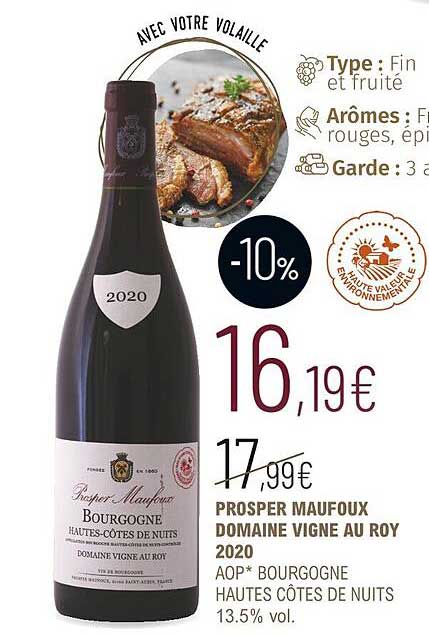 prospr maufoux domaine vigne au roy 2020 aop bourgogne hautes côtes de nuits 13.5% vol.