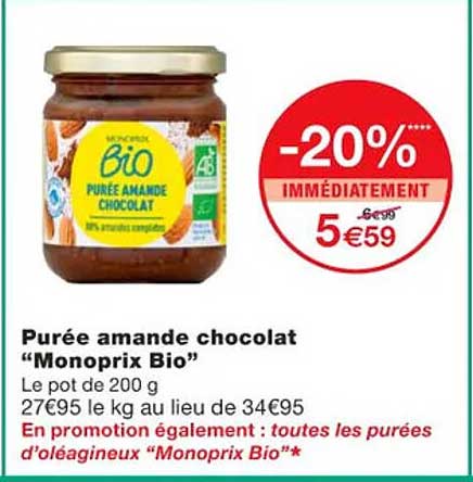 Purée Amande Chocolat "monoprix Bio"