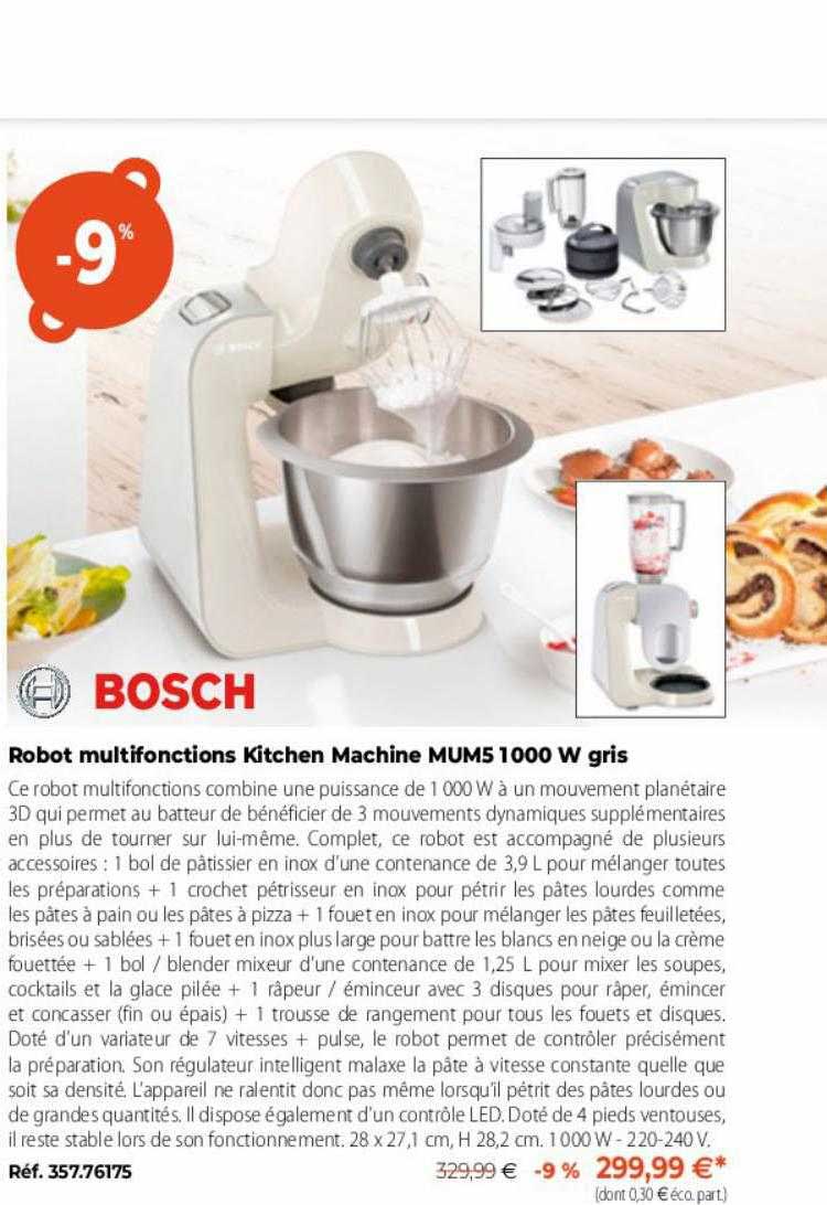 Robot Multifonctions Kitchen Machine Mum5 1000w Gris Bosch