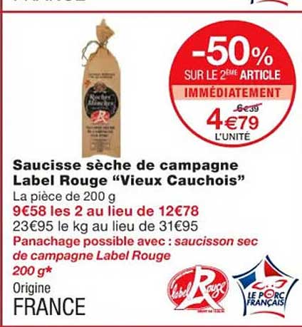Saucisse Sèche De Campagne Label Rouge "vieux Cauchois"