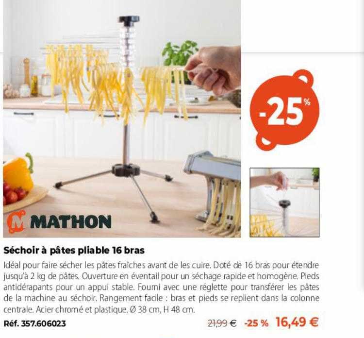 Séchoir à Pâtes Pliable 16 Bras Mathon