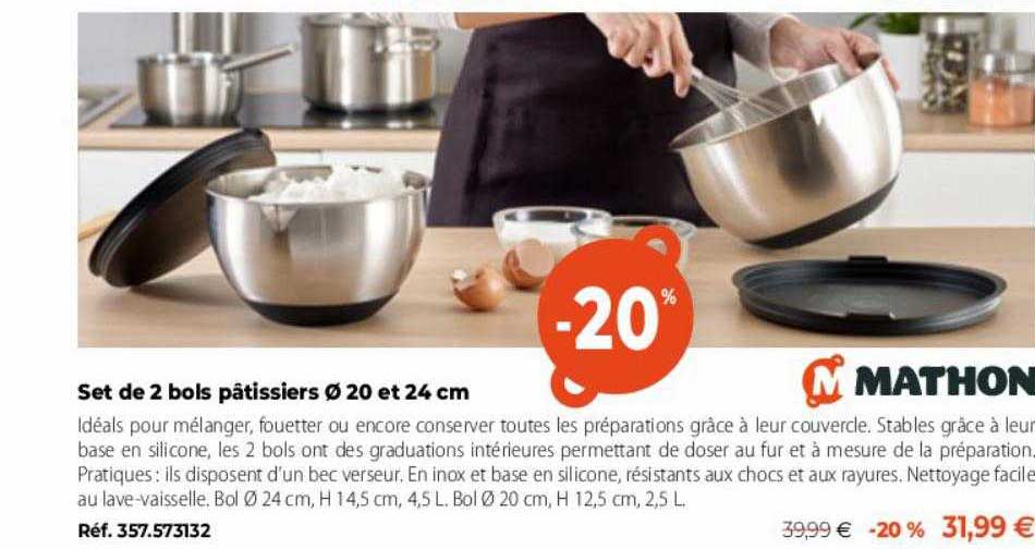 set de 2 bols pâtissiers ø 20 et 24 cm mathon