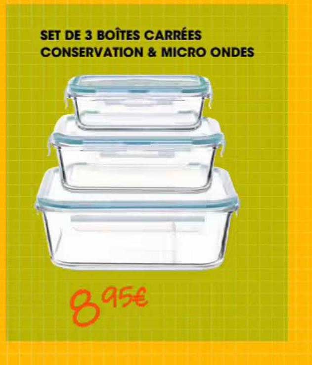 set de 3 boîtes carrées conservation & micro ondes