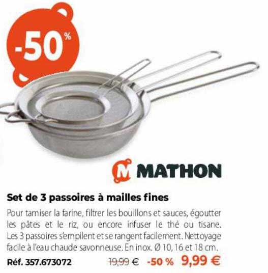 set de 3 passoires à mailles fines mathon