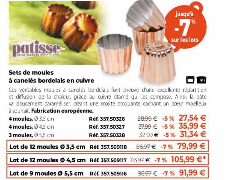 sets de moules à canelés bordelais en cuivre patisse