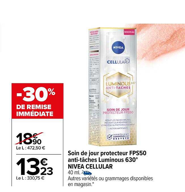 soin de jour protecteur fps50 anti-tâches luminous 630° nivea cellular