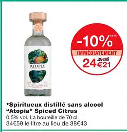spiritueux distillé sans alcool "atopia" spiced citrus